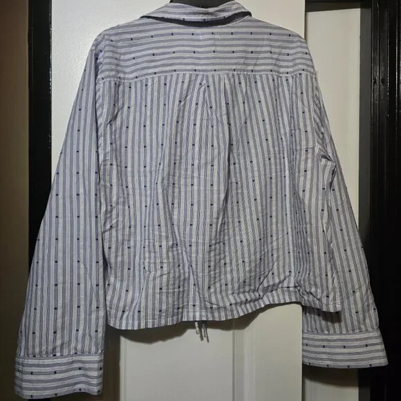 Aerie Women's Striped Tie Up Collared Loungewear Shirt Size Large - Picture 8 of 9